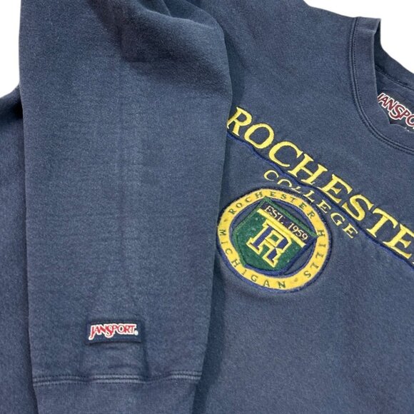 Vintage Jansport Rochester College Embroidered Navy Sweatshirt - Size Large - Picture 3 of 7